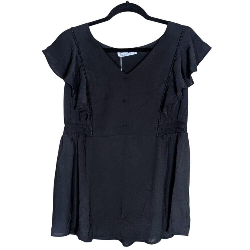 Maacie Womens Maternity V Neck Short Ruffle Sheer Sleeve Blouse XL